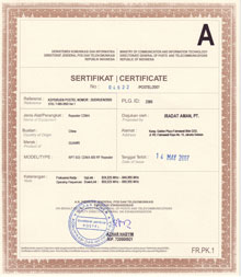 Photo of Type Approval Certificate